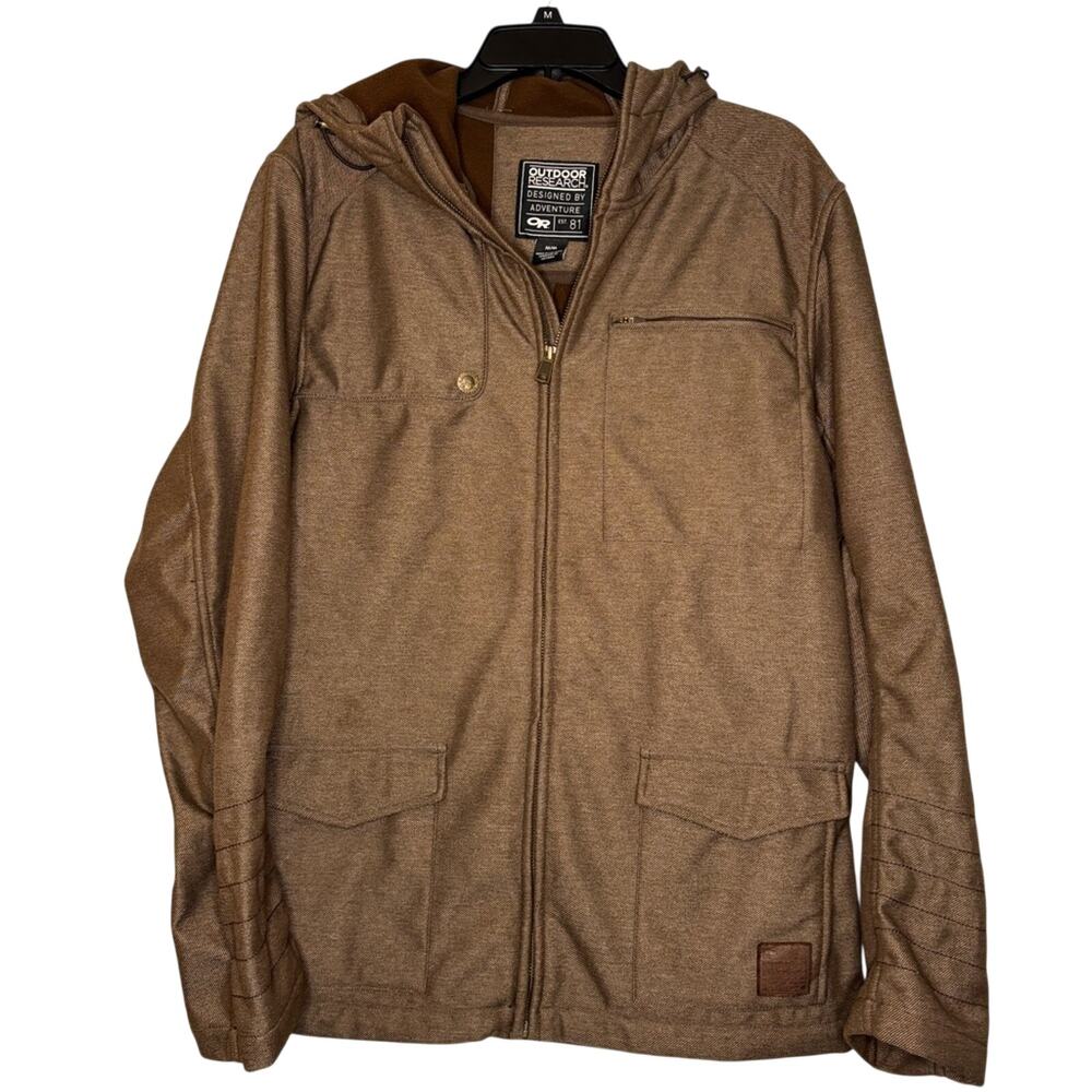 Outdoor Resesrch Men’s Oberland Hooded Soft Shell Jacket Fleece Lined Brown M